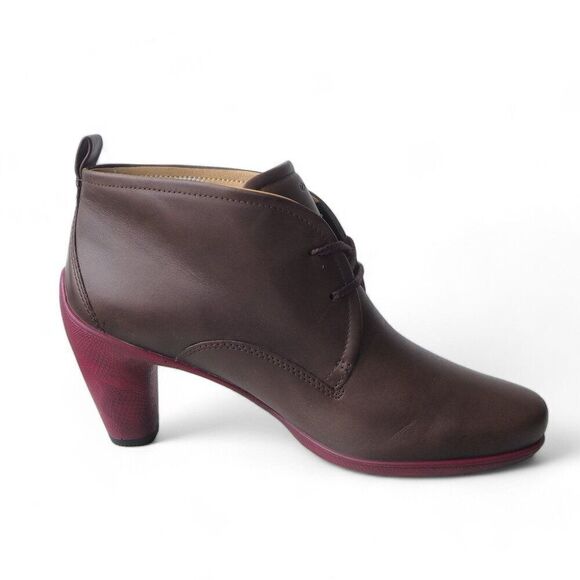 ECCO Sculptured 65" Leather Ankle Booties Brown / Burgundy Heel Women's 10-10.5 - Picture 7 of 11